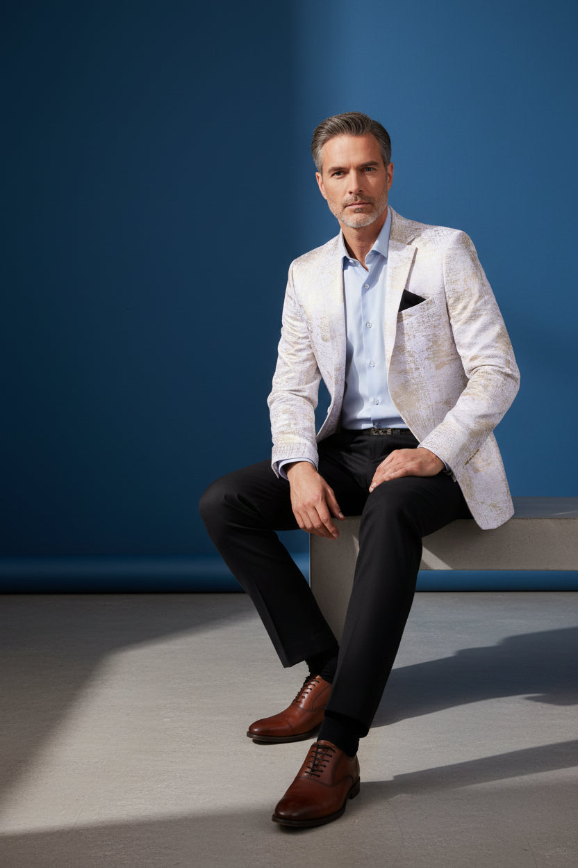 white gold/SILVER  foiled  detailed blazer