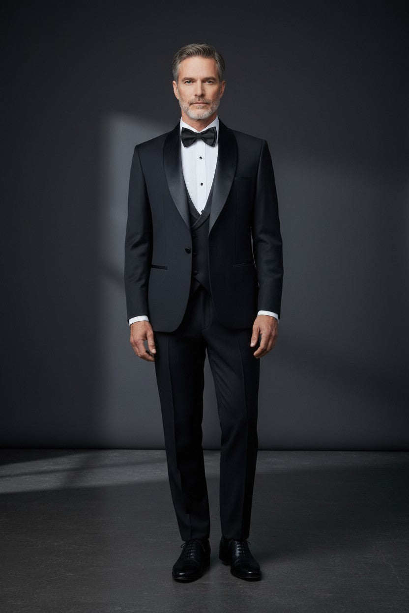 Vercini Black Luxe Shawl Lapel Tuxedo – 3-Piece Set