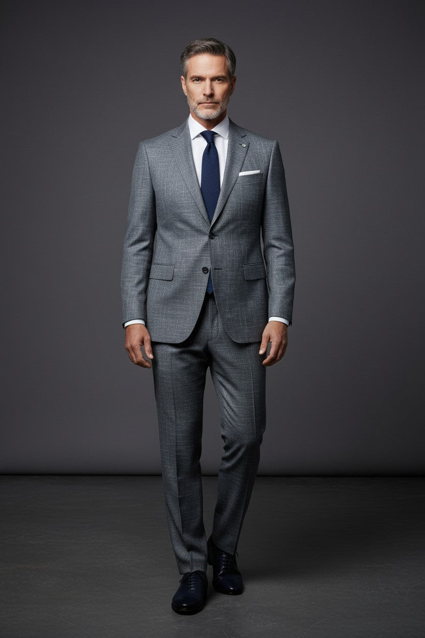 Vercini Chambray Elegance Three-Piece Suit - Charcoal Gray