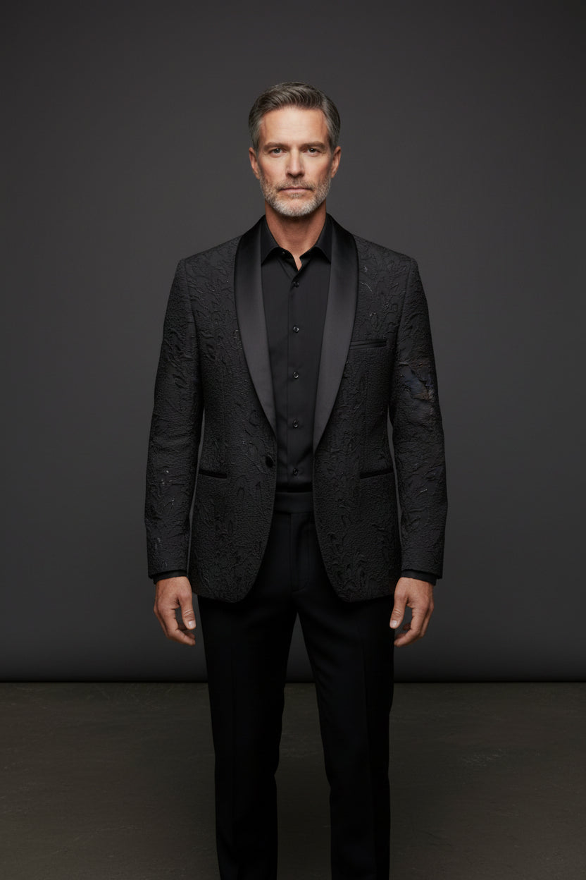 Patterned Black Tuxedo | Modern Formal Menswear | Vercini