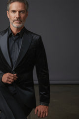 Men’s Black Velvet Statement Jacket with Crystal Detailing