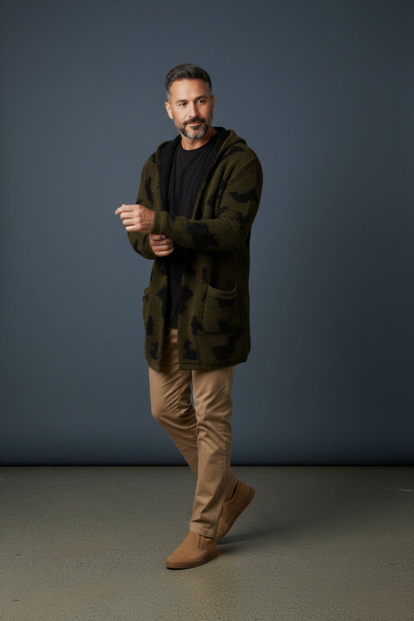 Brown Two Tone Hooded Cardigan