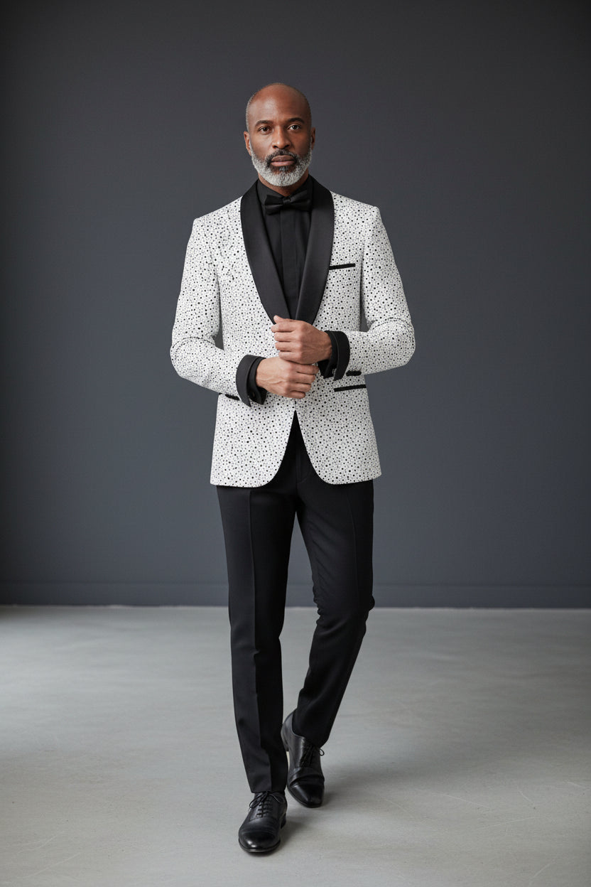 Black Polka Dot Blazer with Velvet Shawl Lapel | Vercini