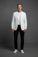 Men’s White Textured Slim Fit Blazer - Premium Summer Sport Coat