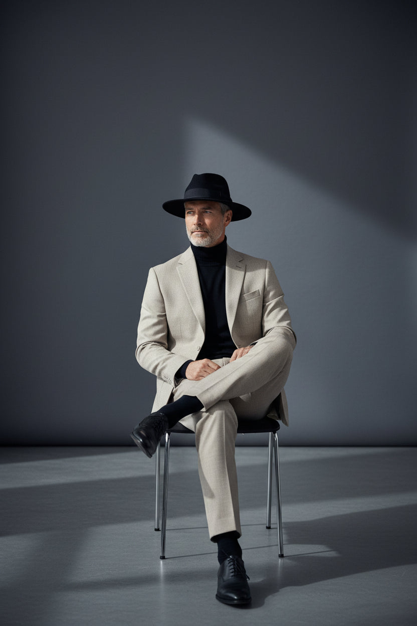 Vercini Classic Elegance Two-Piece Suit in Charcoal and Beige