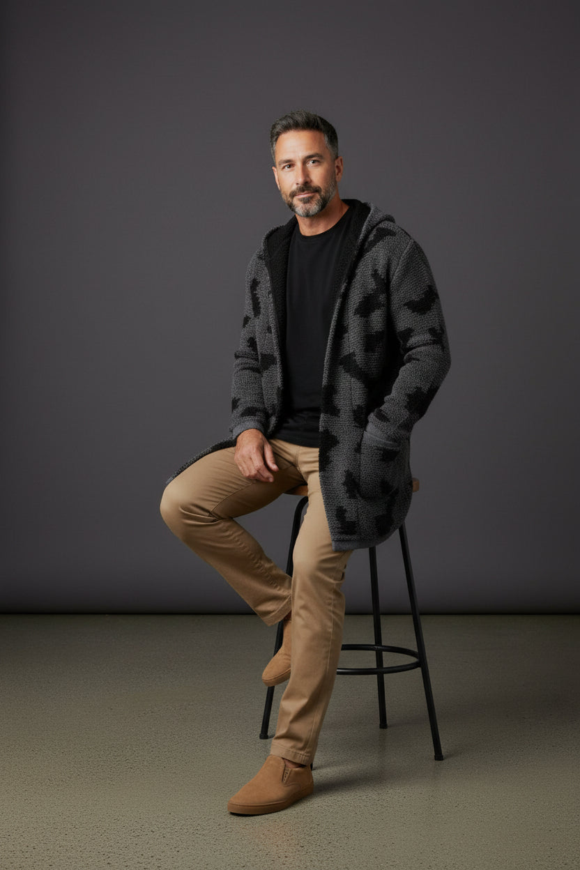 Brown Two Tone Hooded Cardigan