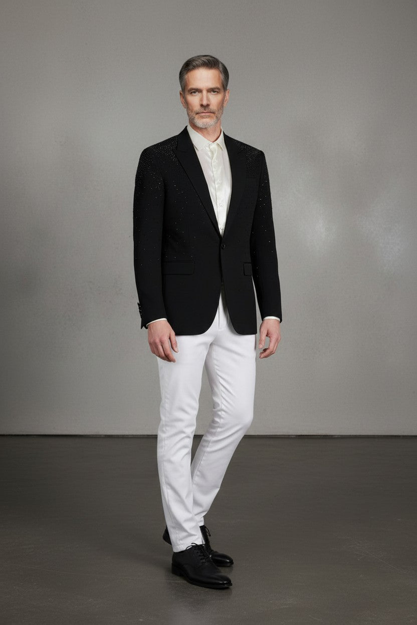 Black Rhinestone Blazer - Luxury Slim Fit Evening Jacket