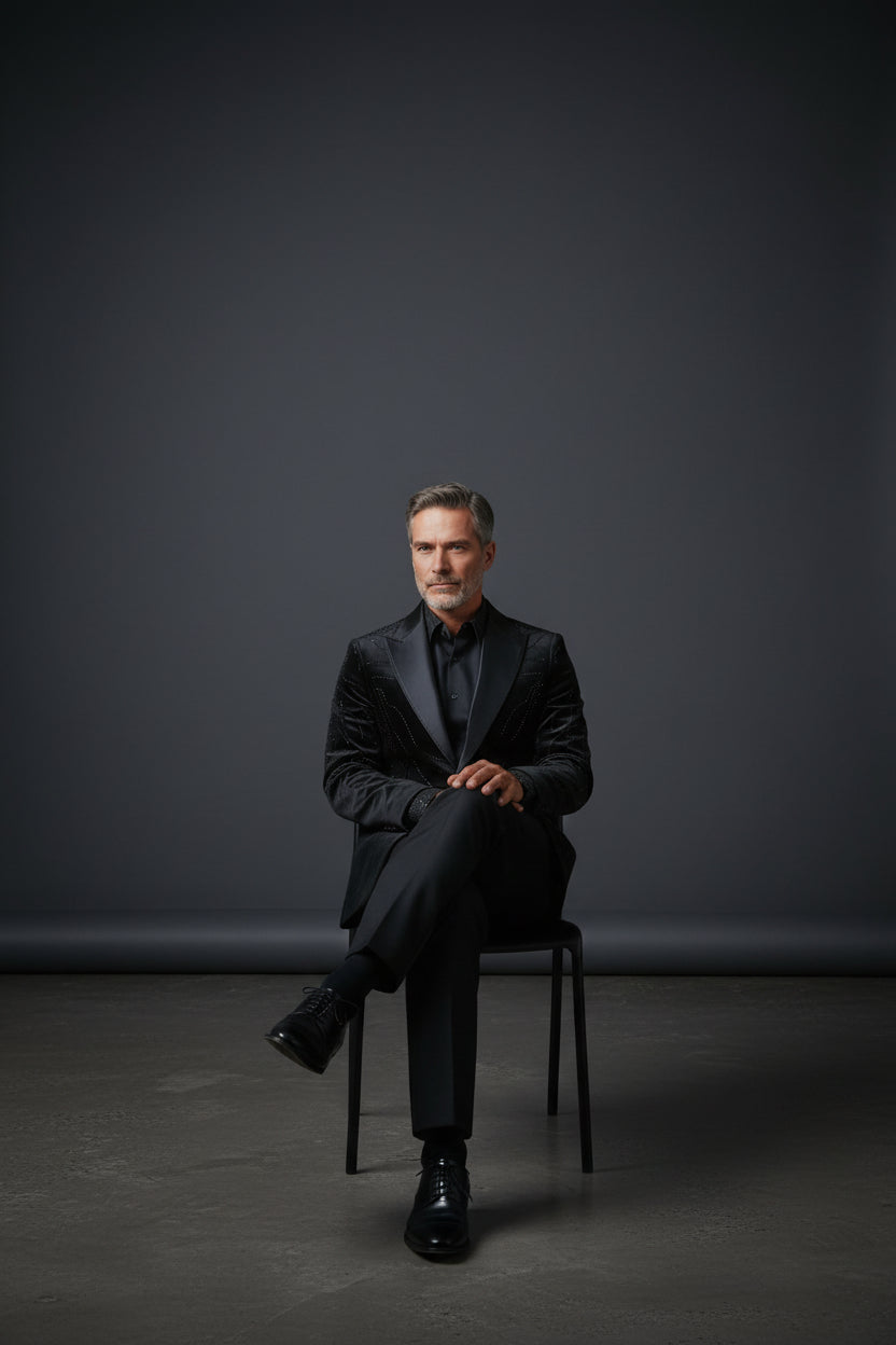 Men’s Black Velvet Statement Jacket with Crystal Detailing