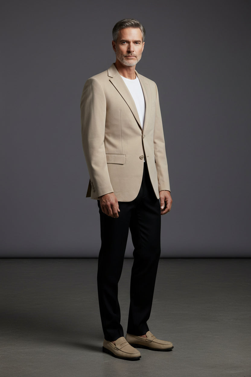 Men's Classic Beige/Grey Blazer by Vercini