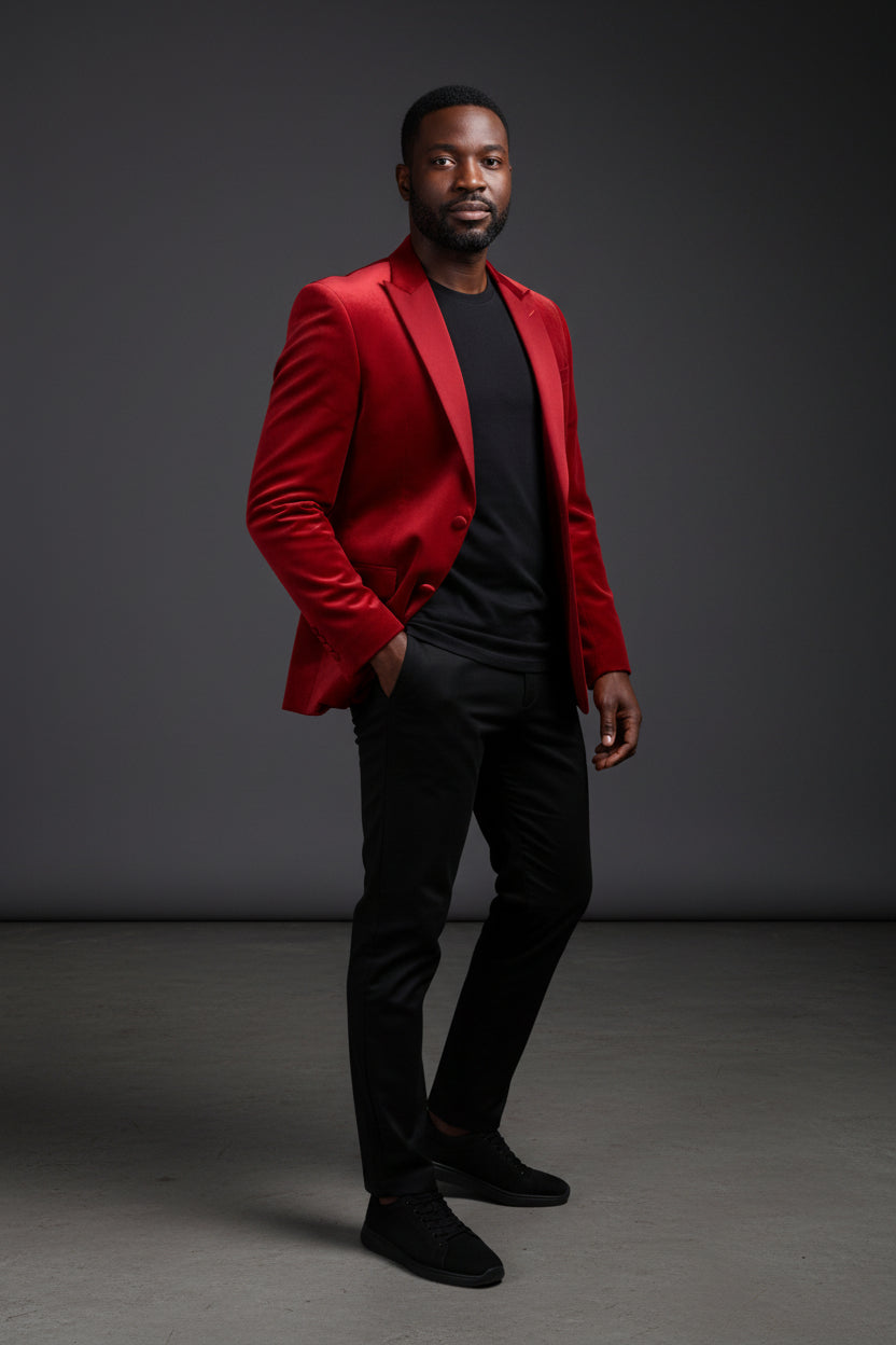 Vercini black velvet sport jacket with a satin trim on the lapel