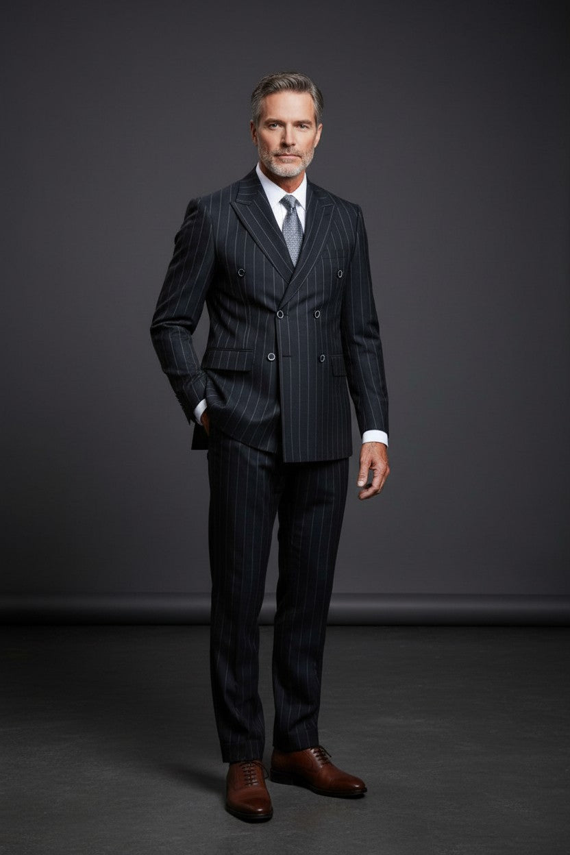 Vercini Heritage Pinstripe Double-Breasted Suit - Classic 1940s Tailoring