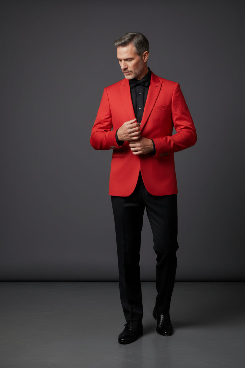 Red Metal Studded Blazer Jacket - Premium Statement Outerwear