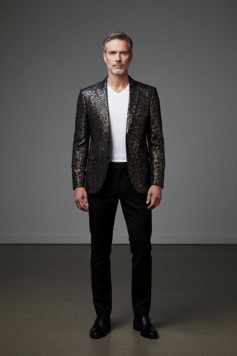 Black Bronze Snake Print Blazer
