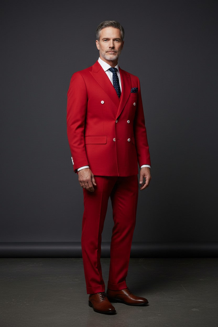 Men’s Solid Double-Breasted Slim Suit Set
