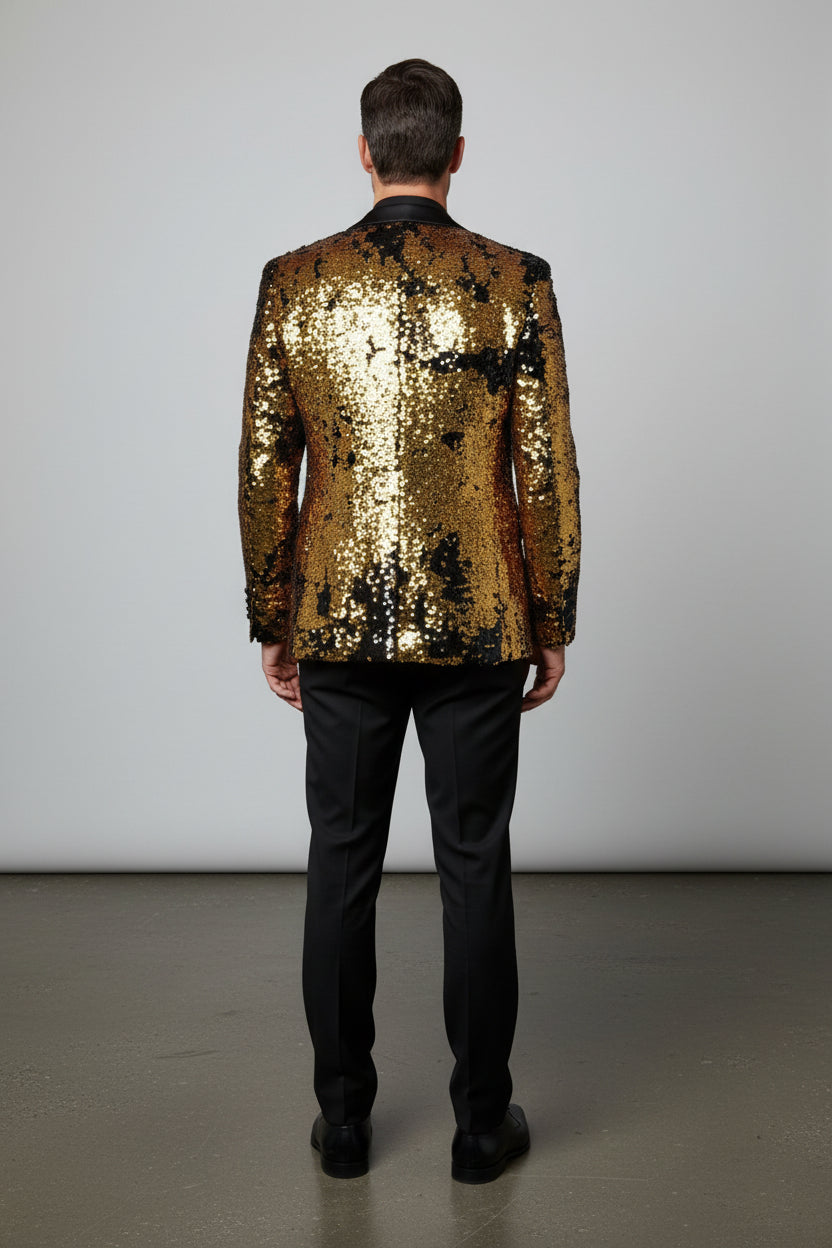 Sequin Tuxedo Jacket with Satin Lapels - Red Carpet Party Blazer