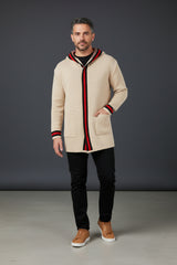 Cream Cardigan With Black and red Stripe