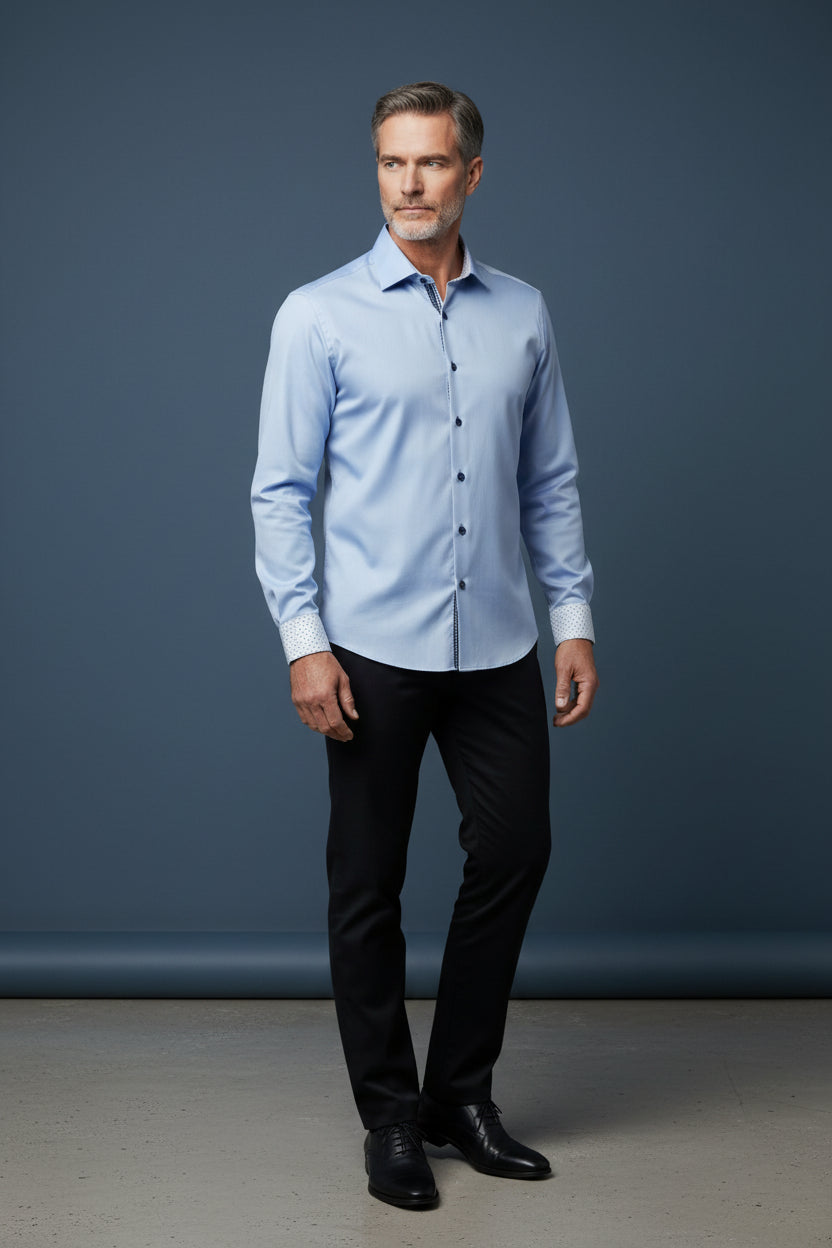 Light Blue Dress Shirt with Contrast Trim