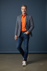 Navy Speckled Single-Breasted Blazer with Orange Detailing