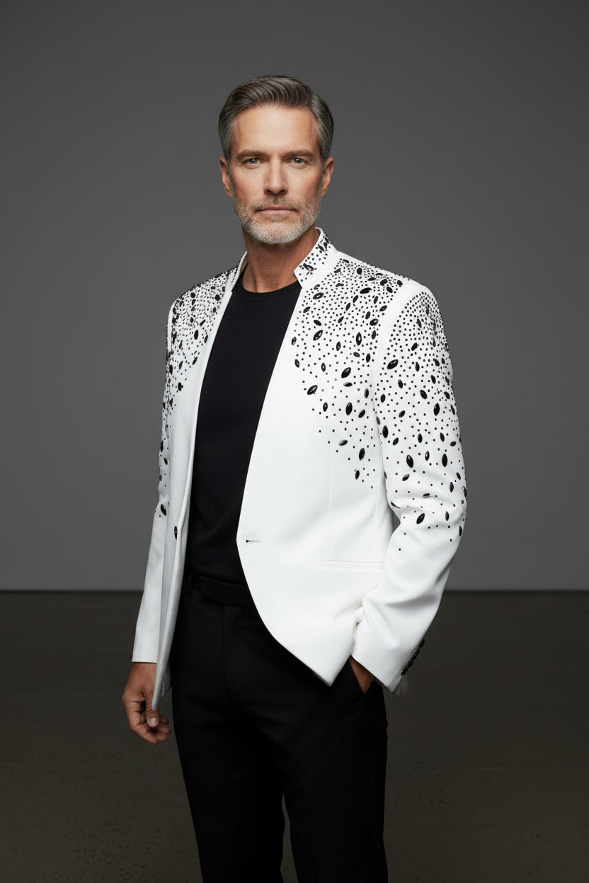 Tears in Heaven Black and Gold Rhinestone Slim Fit Dinner Blazer