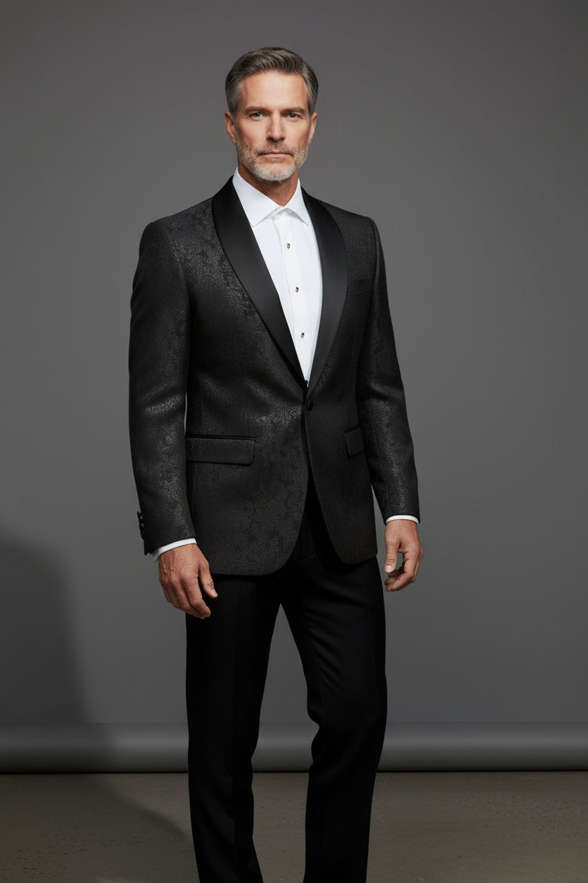 Vercini Black Sparkling Floral Tuxedo