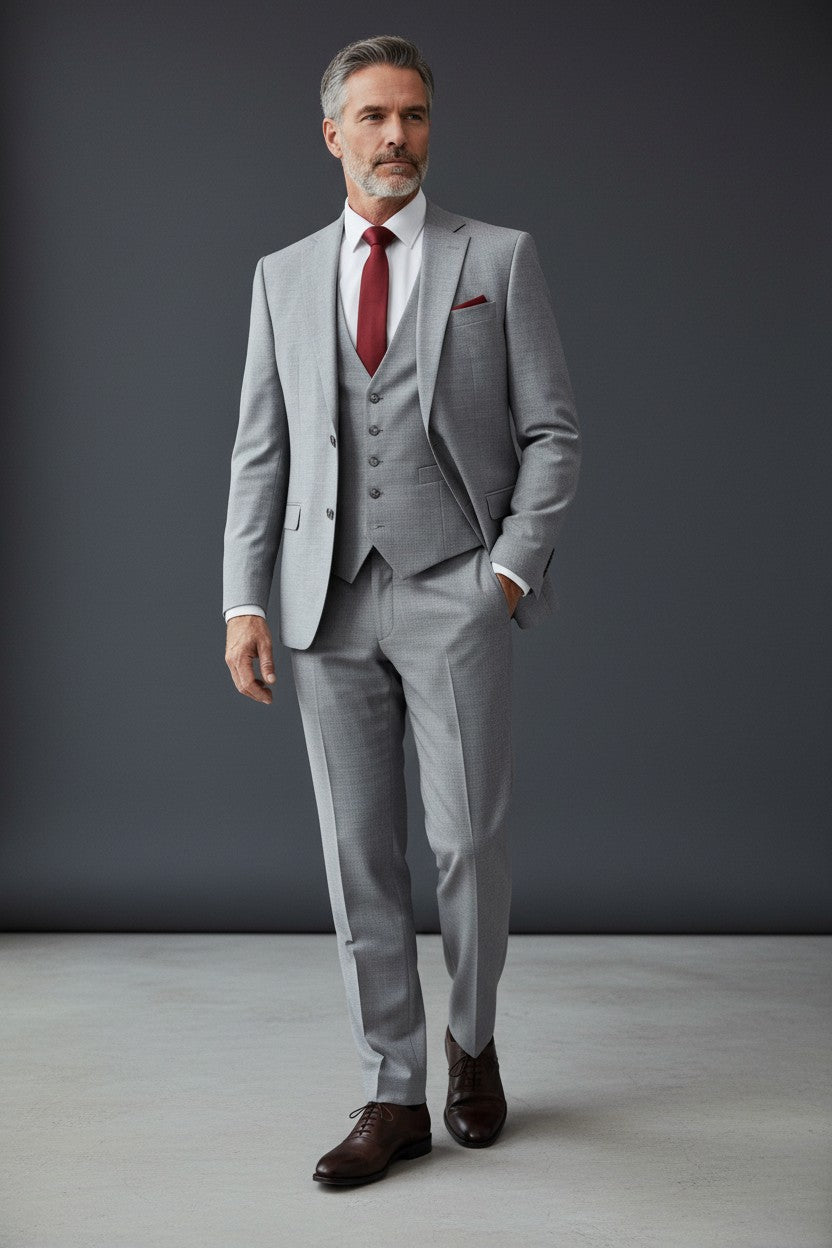 "Elegant & Versatile Grey 3-Piece Suit, Classic Style & Perfect Fit"