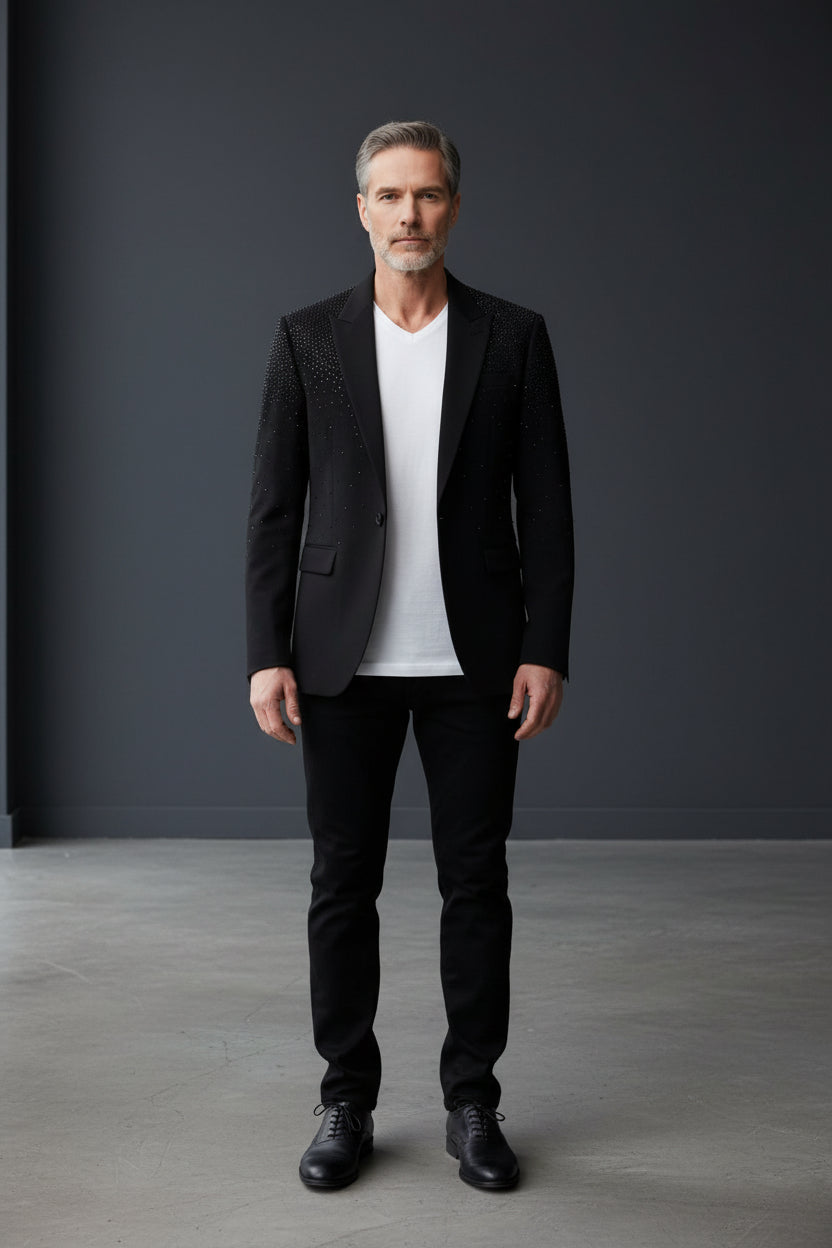 Black Rhinestone Blazer - Luxury Slim Fit Evening Jacket