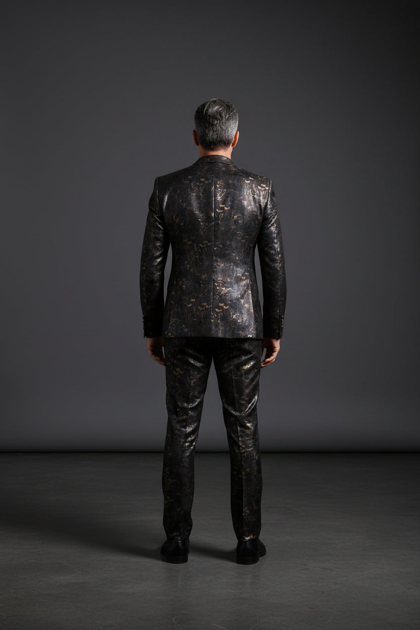 Brown Bronze Metallic Pattern Print Jacket