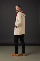 Cream Cardigan With Black and red Stripe