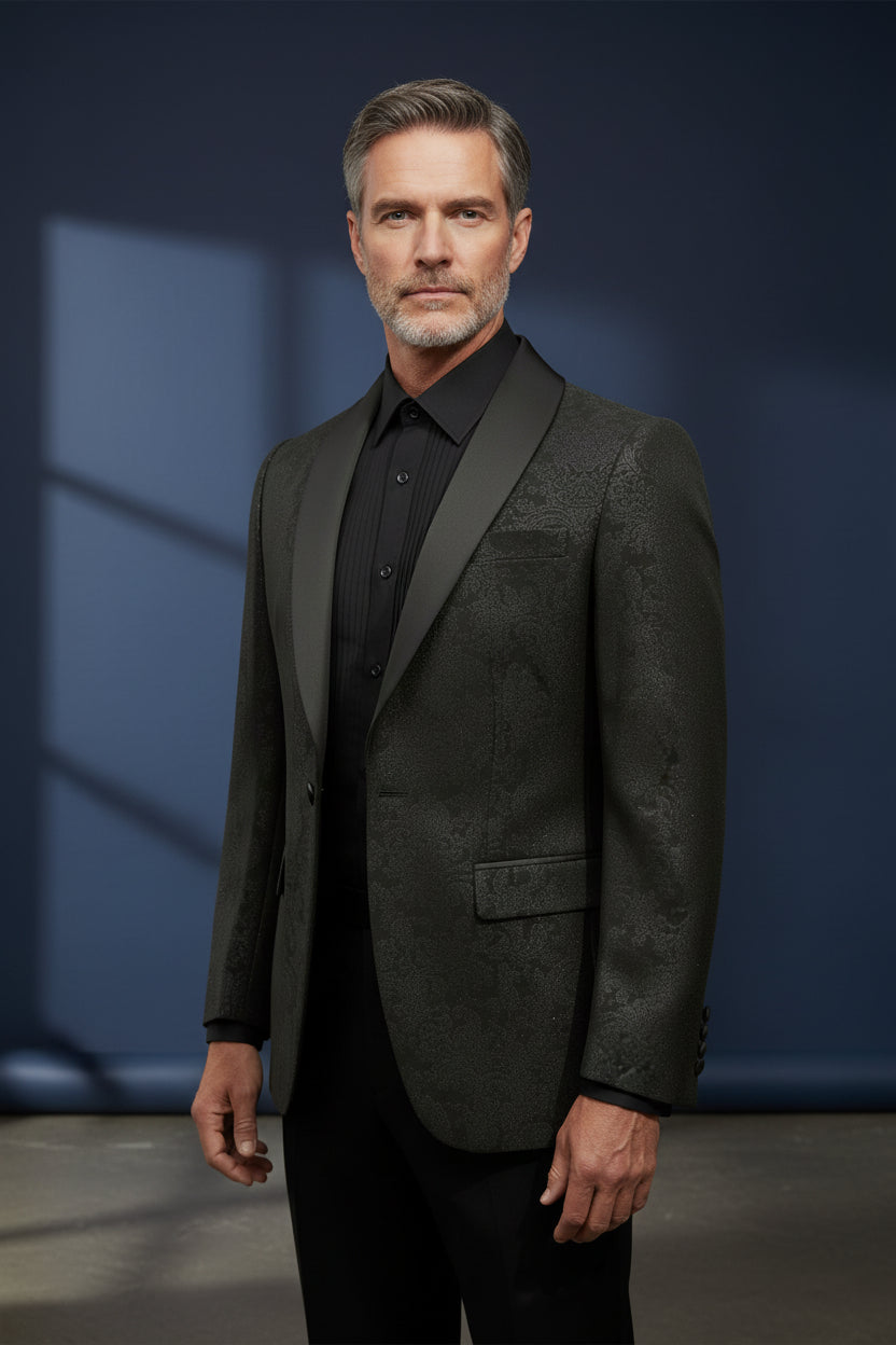 Vercini Black Sparkling Floral Tuxedo