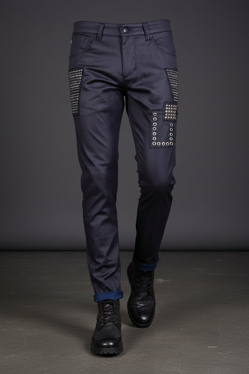 Vercini Luxe Coated Skinny Jeans Navy Blue | Premium Men's Denim