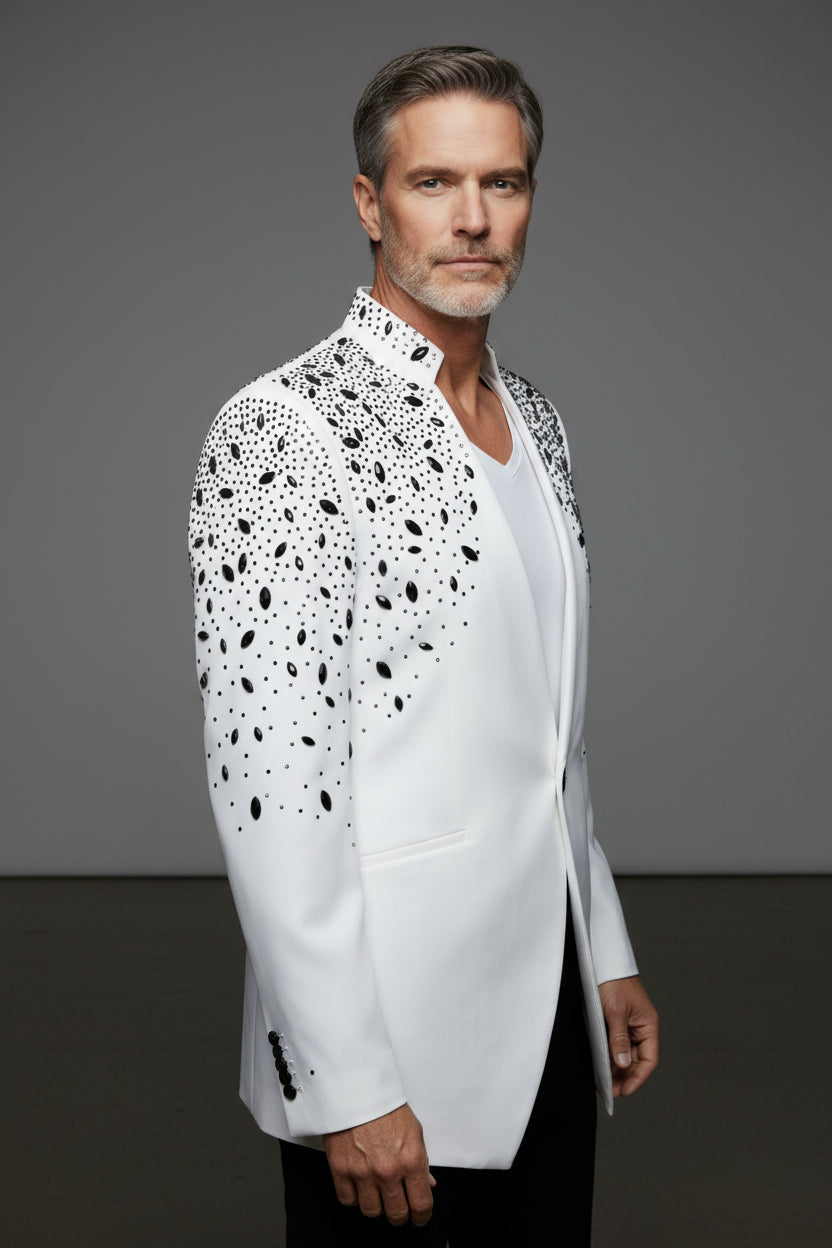 Tears in Heaven Black and Gold Rhinestone Slim Fit Dinner Blazer