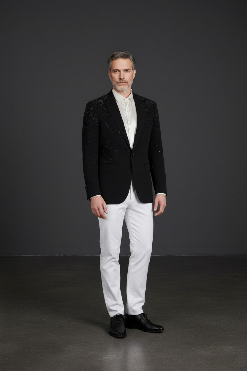 Black Rhinestone Blazer - Luxury Slim Fit Evening Jacket