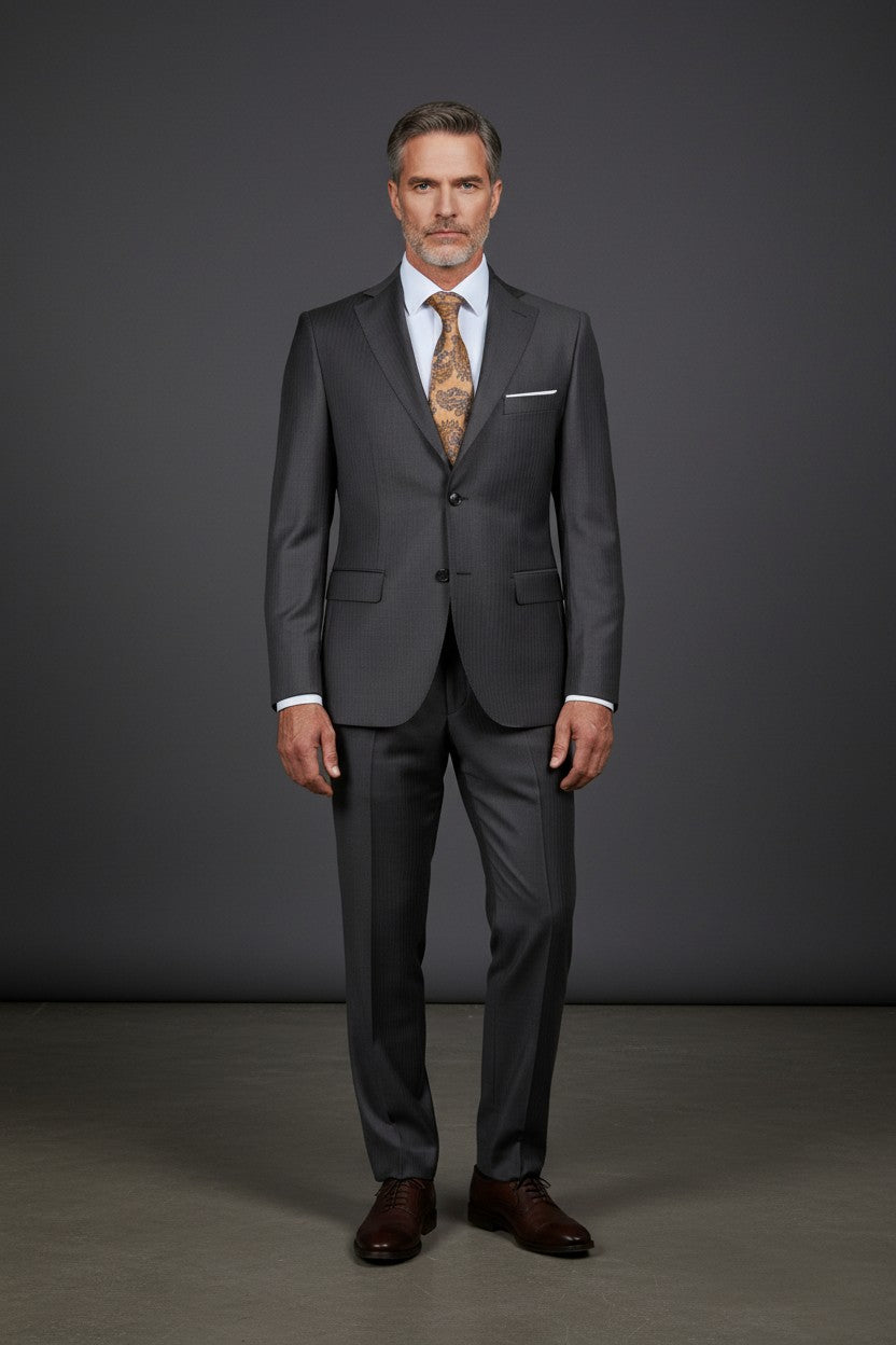 Solid Slim Stretch Wool Suit with Subtle Shine