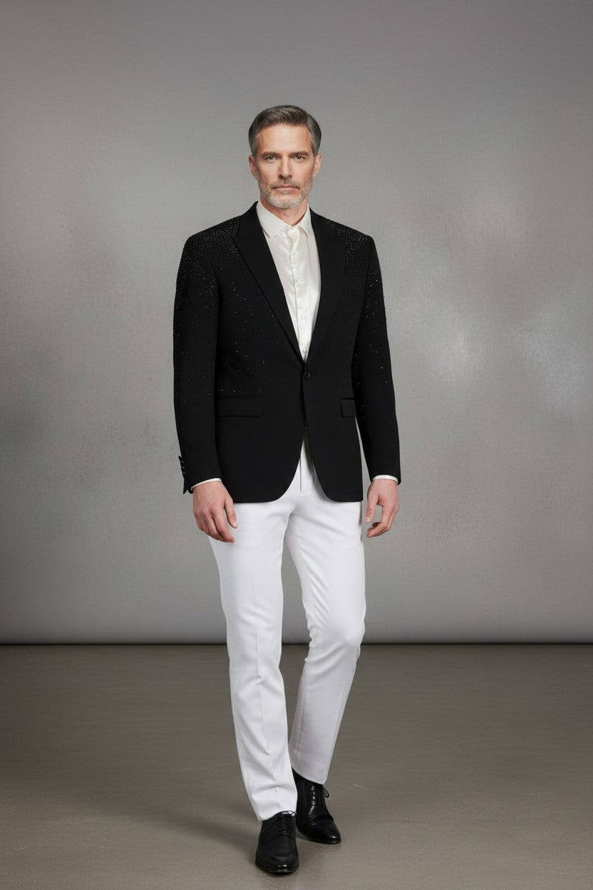 Black Rhinestone Blazer - Luxury Slim Fit Evening Jacket