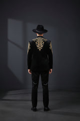 Black Velvet Blazer with Gold Accents - Luxury Evening Jacket