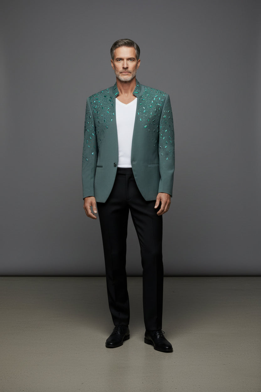 Tears in Heaven Black and Gold Rhinestone Slim Fit Dinner Blazer