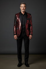 Sequin Tuxedo Jacket with Satin Lapels - Red Carpet Party Blazer