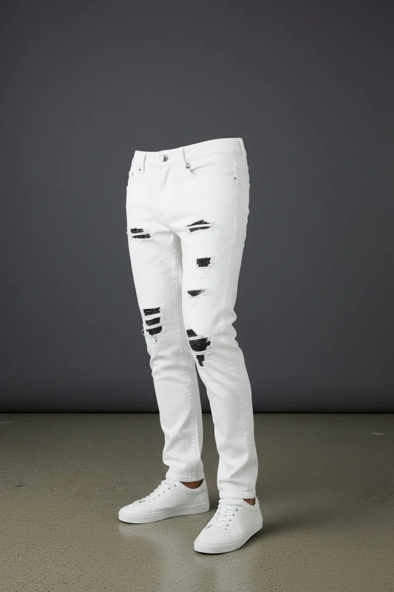 Distressed White Denim Jeans
