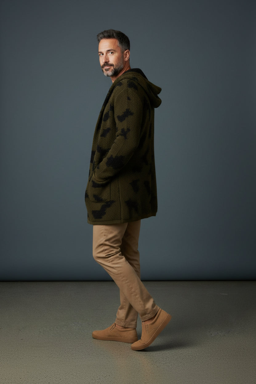 Brown Two Tone Hooded Cardigan