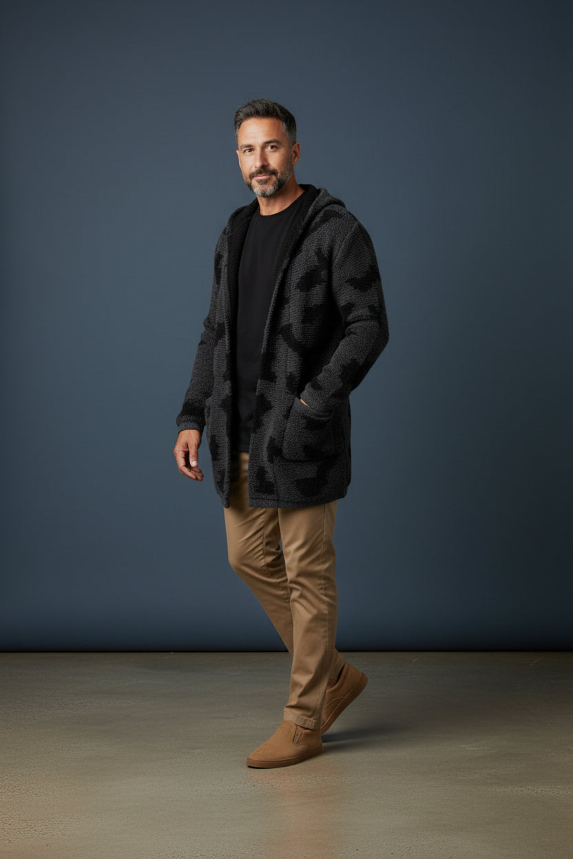 Brown Two Tone Hooded Cardigan