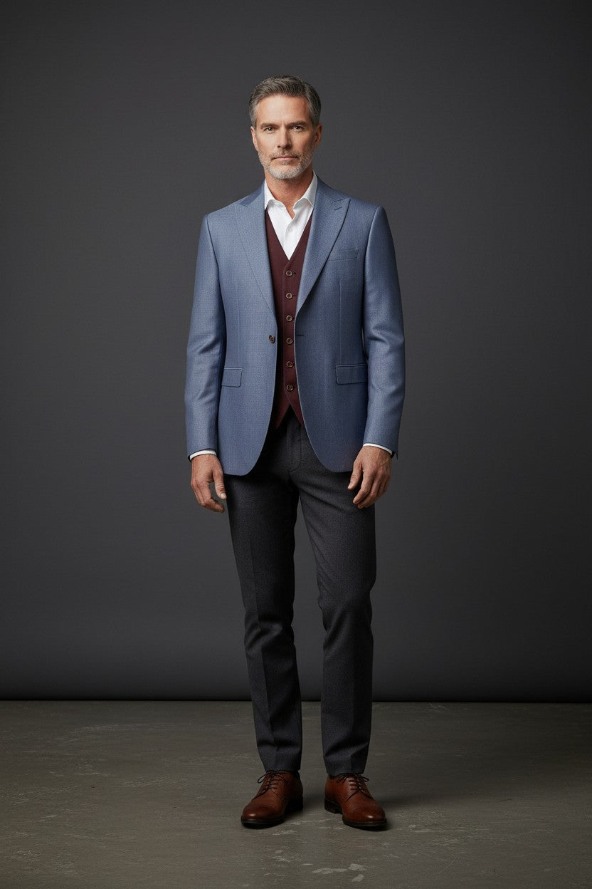 Vercini Men's Three-Piece Suit with Reversible Vest - Navy Blue
