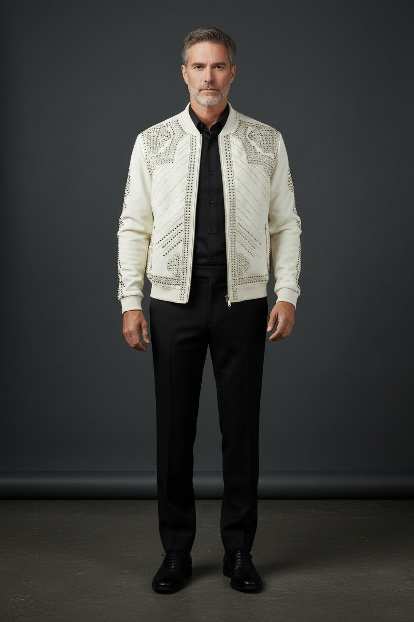 Gold Stud White Luxury Jacket - Premium Embellished Statement Outerwear