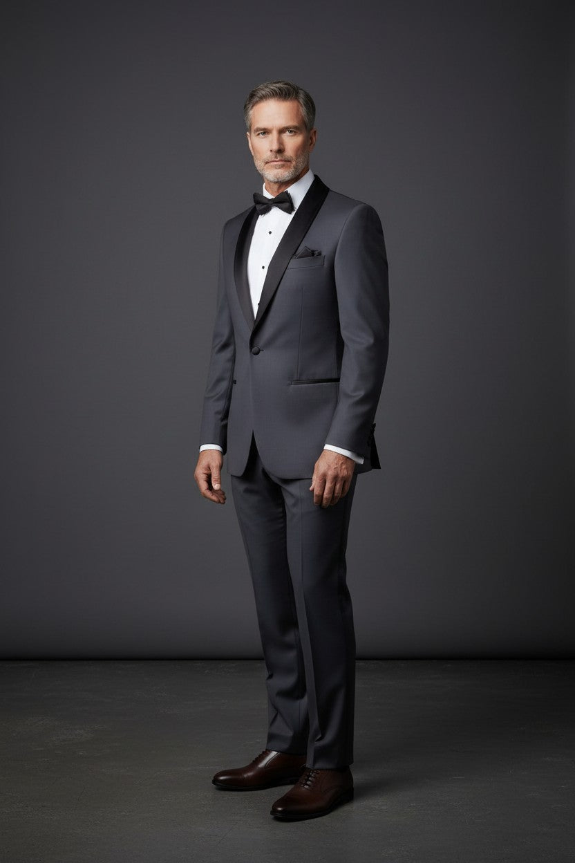 Charcoal Velvet Collar Designer Suit