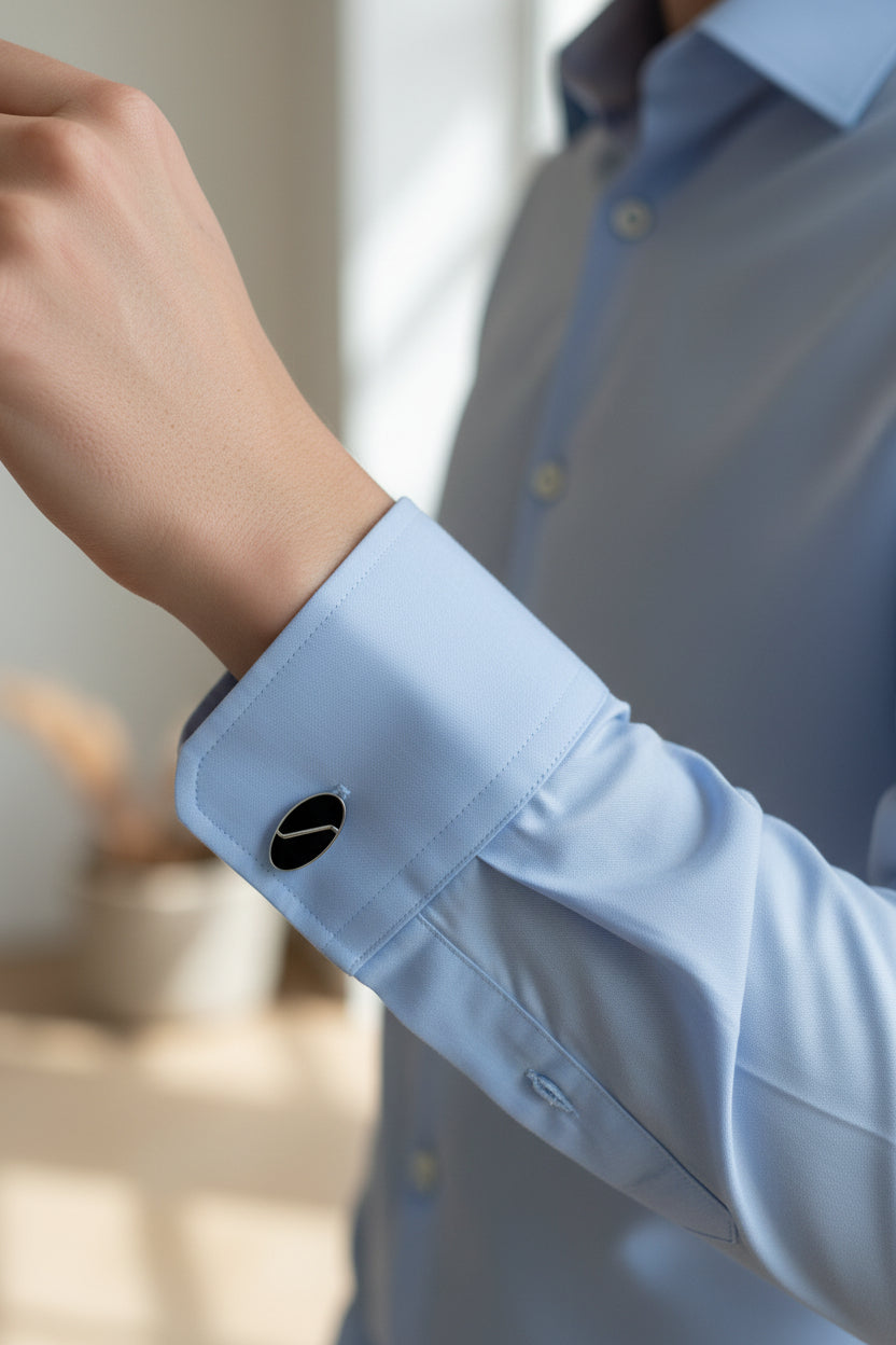 Vercini Men's Oval Onyx-Inlay Silver-Tone Cufflinks