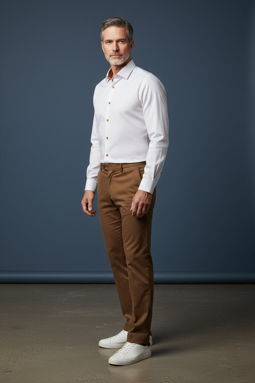 Vercini White Dotted Dress Shirt with Tan Contrastercini