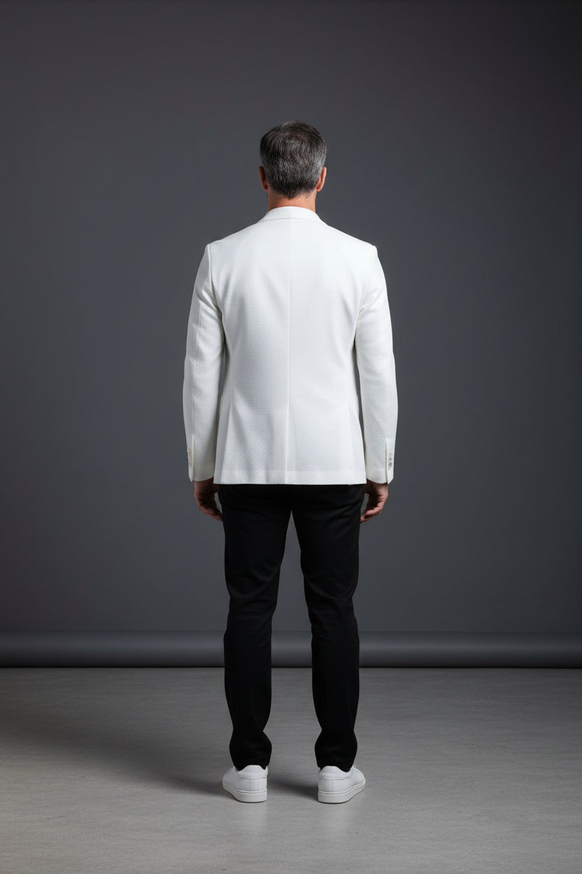 Men’s White Textured Slim Fit Blazer - Premium Summer Sport Coat