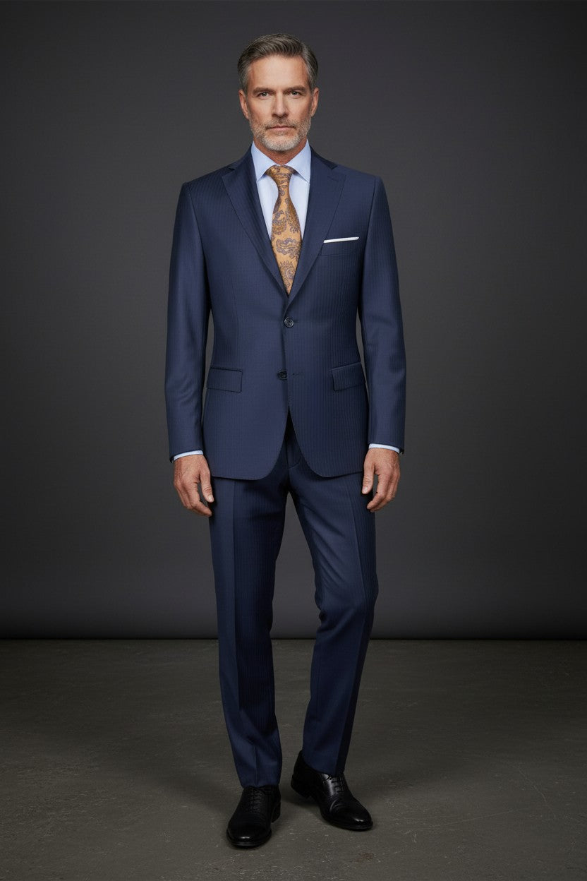 Vercini “Navy Executive Pinstripe” 100% Wool Suit – 2 Piece