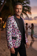 BLACK LAPEL PINK SEQUIN JACKET