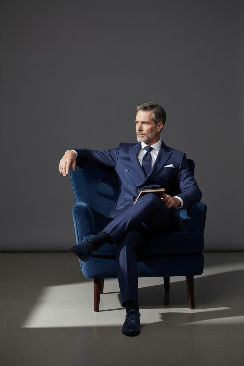 Men’s Solid Double-Breasted Slim Suit Set
