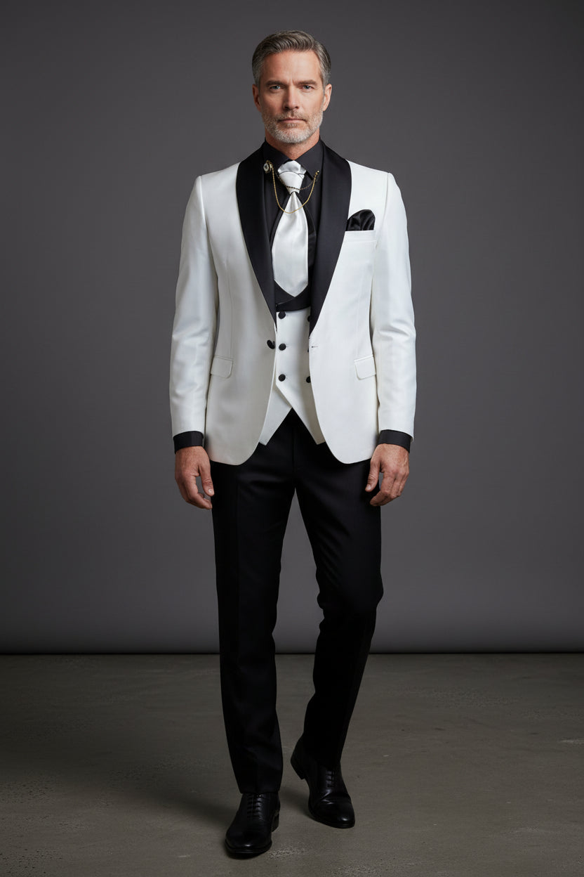White & Black Tuxedo Suit